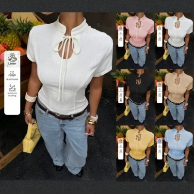 EVE Short Sleeve Hollow Out Tie Up Tops GSRX-922