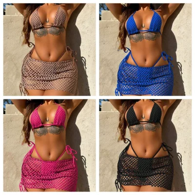 EVE Sexy Solid Bikinis Mesh Skirt 3 Piece Swimsuit XHZY-24021