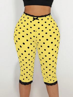 EVE Polka Dot Print Lace Edge Fifth Pants GNJF-ZH8687