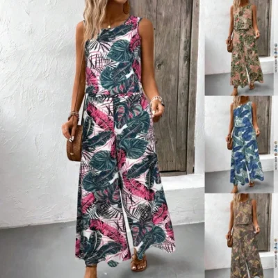 EVE Print Sleeveless Loose Two Piece Pants Set GSRX-937