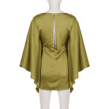 EVE Hollow Out Satin Batwing Sleeves Mini Dress GPKJ-MR49610