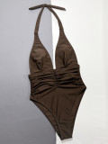 EVE Solid Color Deep V Neck One Piece Swimsuit CSYZ-D651Q