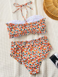 EVE Floral Print Pleats Bikinis 2 Piece Swimsuit CSYZ-D760R