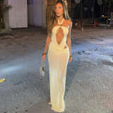 EVE Solid Color Halterneck Bodysuit Two Piece Skirts Set SHD-9995