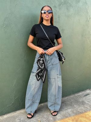 EVE Plus Size Multi-pockets Waist Scarf  Loose Jeans GYLN-2248