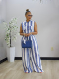 EVE Contrast Color Stripe Sleeveless Shirt Pants Suit SFY-887