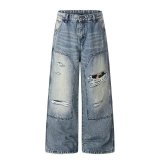 EVE Plus Size Washed Holes Straight Jeans GYLN-0609