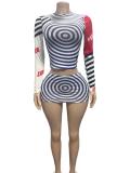 EVE Printed High-Neck Long-Sleeve T-Shirt Skirts Suit GFCF-1501