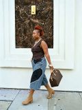 EVE Plus Size Patchwork Contrast Color Seventh Jeans GYLN-7685