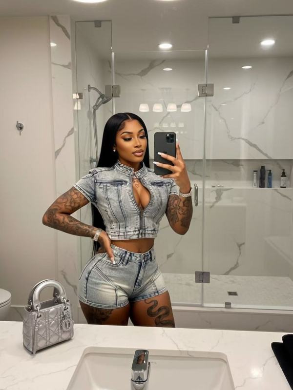 EVE Fashion Washed Casual Two Piece Shorts Set NYF-8213