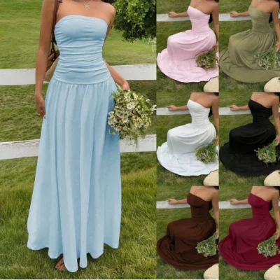 EVE Solid Color Slim Tube Top Maxi Dress GSRX-SRX813
