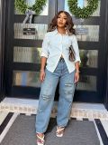 EVE Plus Size Fashion Holes Straight Jeans GYLN-0213