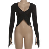 EVE V Neck Off Shoulder Tops XEF-K6L10804A
