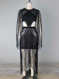 EVE Hollow Out Long Sleeve Tassel Maxi Dress ZSD-0356
