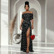 EVE Polka Dot Print Off Shoulder Split Maxi Dress BY-7743