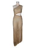 EVE Slash Shoulder Hollow Out Tassel Maxi Dress ZSD-0357