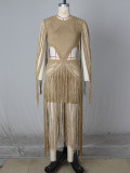 EVE Hollow Out Long Sleeve Tassel Maxi Dress ZSD-0356