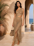 EVE Slash Shoulder Hollow Out Tassel Maxi Dress ZSD-0357