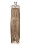 EVE Knits Tassel Halterneck Backless Long Dress ZSD-0355