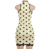 EVE Polka Dot Print Lace Patchwork Mini Dress DLSF-K6D11052A