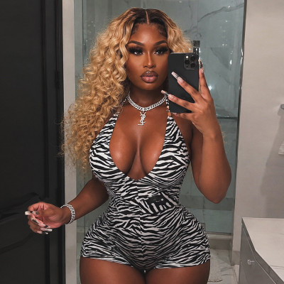 EVE Deep V Neck Zebra Printed Romper MXBF-Q26RP091
