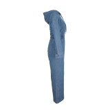EVE Fashion Denim Zipper Hooded Jumpsuit AIL-360