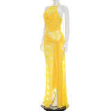 EVE Lace Patchwork Halterneck Split Maxi Dress GDSF-D26DS201