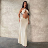 EVE Pearl Chain Patchwork Backless Maxi Dress DLSF-K6D09564A
