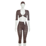 EVE Polka Dot Print Ruched Three Piece Set(With Headscarf) MXBF-Y26ST229