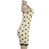 EVE Polka Dot Print Lace Patchwork Mini Dress DLSF-K6D11052A