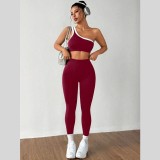 EVE Running Fitness Yoga Off-shoulder Sports Bra And Long Pants Two Piece Set YWHQ-WT25092