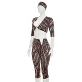 EVE Polka Dot Print Ruched Three Piece Set(With Headscarf) MXBF-Y26ST229