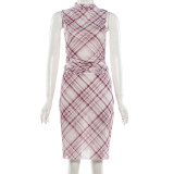 EVE Stripe Print Sleeveless Twp Piece Skirts Set GZJQ-K6S11373A