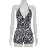 EVE Deep V Neck Zebra Printed Romper MXBF-Q26RP091