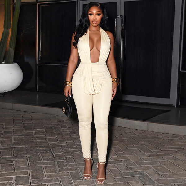 EVE Solid Color Sexy Backless Jumpsuit GSZM-D26JP219