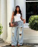 EVE Plus Size Holes Washed Straight Jeans GYLN-2219