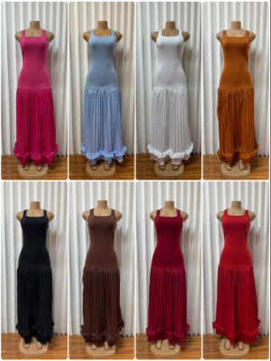 EVE Square Neck Sleeveless Ruffles Maxi Dress GADE-11447