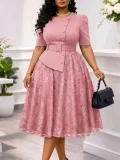 EVE Plus Size Lace Patchwork Half Sleeve Midi Dress GATE-637