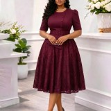 EVE Plus Size Lace Patchwork Half Sleeve Midi Dress GATE-637