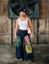 EVE Plus Size Patchwork Graffiti And Print Loose Jeans GYLN-0824