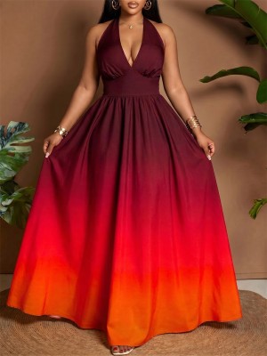 EVE V Neck Gradient-Color Maxi Dress GYLY-11264