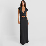 EVE Hollow Out Deep V Neck Maxi Dress GSZM-C26DS262