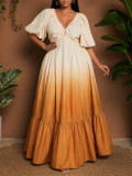 EVE V Neck Puff Sleeve Gradient-Color Maxi Dress GYLY-11265