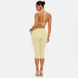 EVE Solid Color Sleeveless Backless Two PIece Pants Set GSZM-C26ST240