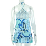 EVE Sexy Print Backless Ruffles Mini Dress GJYO-JD305562