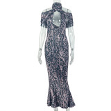 EVE Sexy Off Shoulder Print Maxi Dress GJYO-JD305505