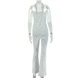 EVE Halterneck V Neck Polka Dot Print Jumpsuit GJYO-JS919185