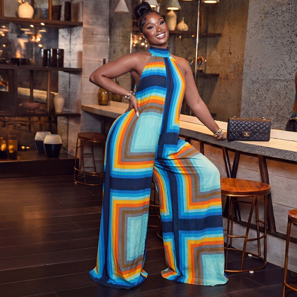 EVE Print Sleeveless Backless Loose Jumpsuit GJYO-JP006372