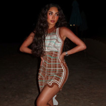 EVE Plaid Print Sleeveless Midi Dress DLSF-K6D11030A