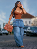 EVE Vintage Faux Two-Piece Wide Leg Jeans SH-391550